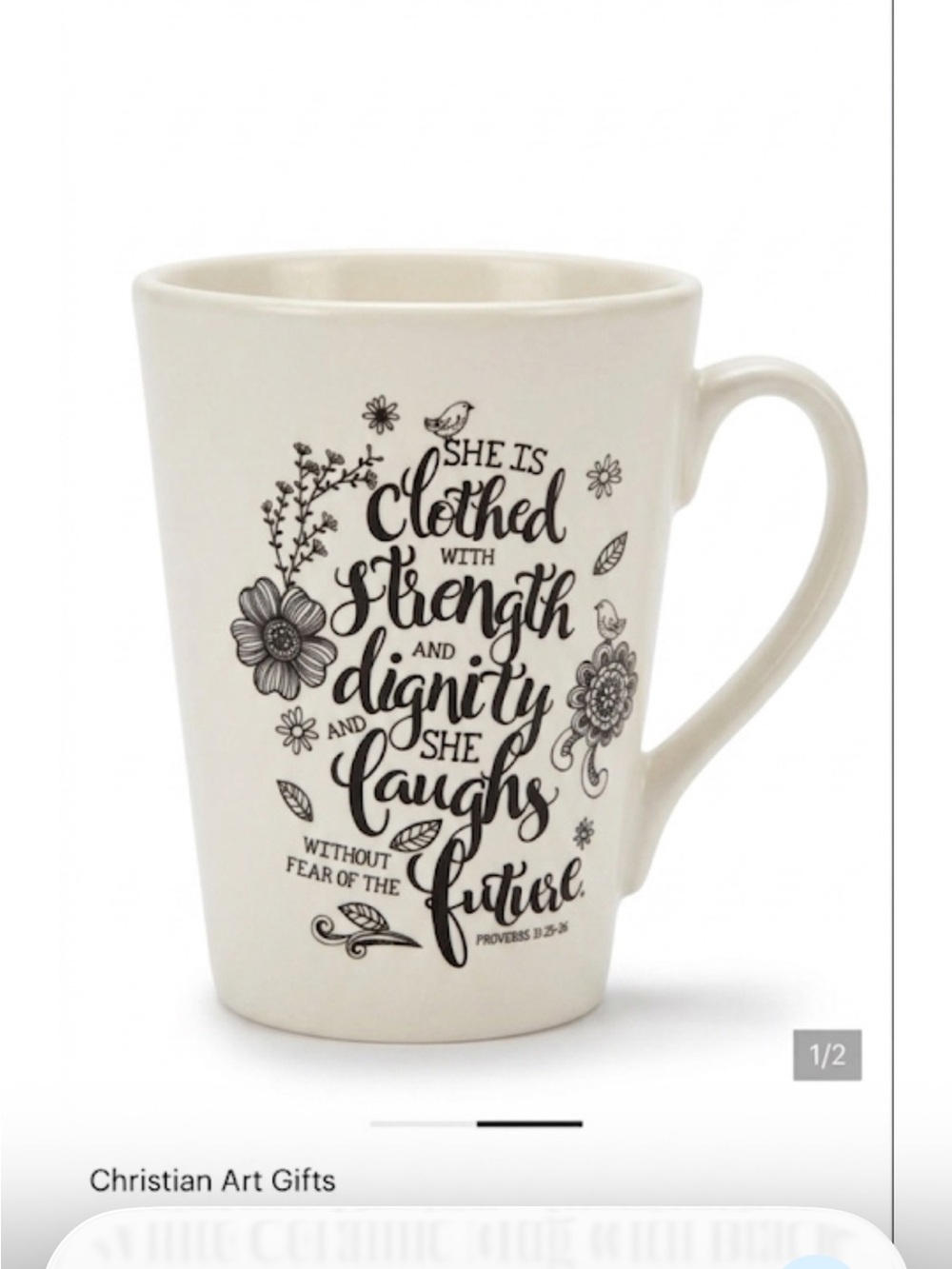 White Ceramic Mug with Black Scripture Design - Inspirational Quote